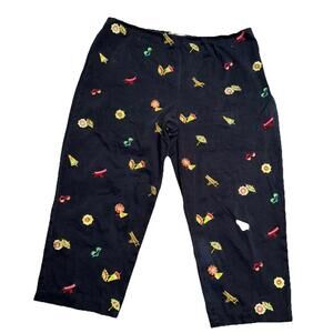 Coldwater Creek Black embroidered Pants Womens 18W Beach chair coastal preppy